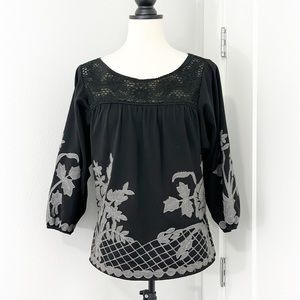Hazel Medium Black and Gray Floral Lace Blouse Top